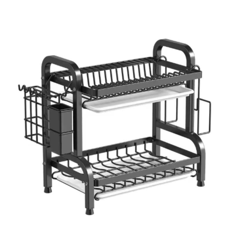 ESCURRIDOR PLATOS DOBLE NIVEL COCINA ORGANIZADOR NEGRO - 1