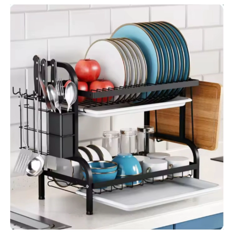 ESCURRIDOR PLATOS DOBLE NIVEL COCINA ORGANIZADOR NEGRO - 2