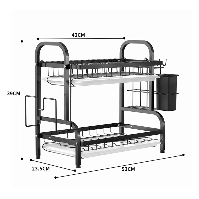 ESCURRIDOR PLATOS DOBLE NIVEL COCINA ORGANIZADOR NEGRO - 3