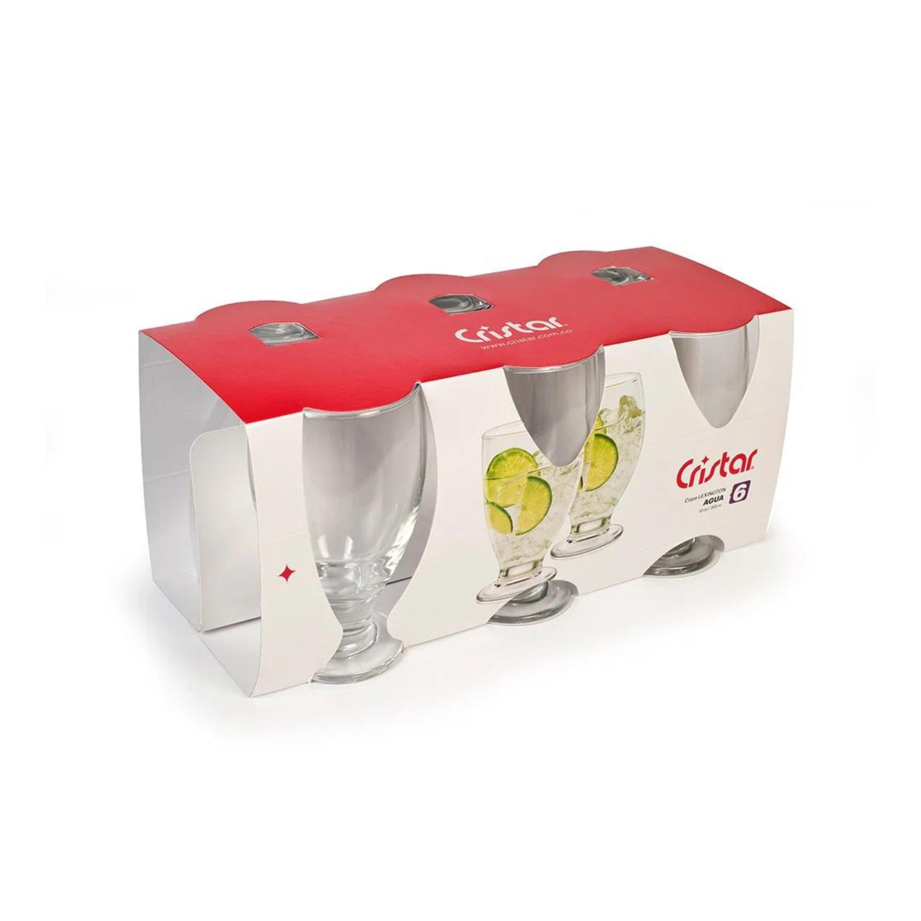 DISPLAY 6 COPAS LEXINGTON 355CC PARA AGUA BEBIDA CERVEZA CRISTAR - 2