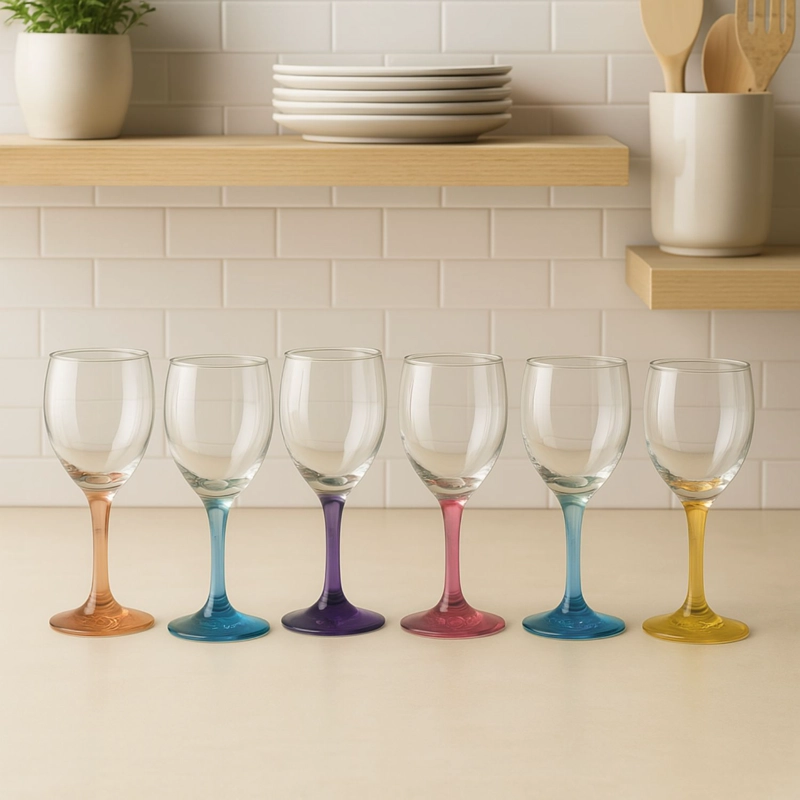 DISPLAY 6 COPAS VINO VERSALLES PIE COLOR 300ML MULTICOLORES - 1