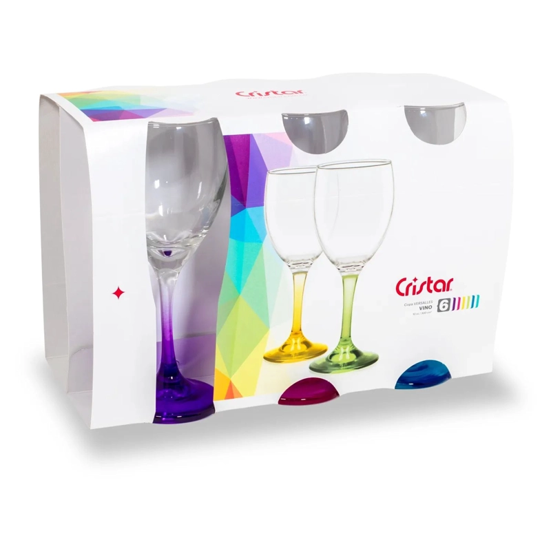 DISPLAY 6 COPAS VINO VERSALLES PIE COLOR 300ML MULTICOLORES - 2