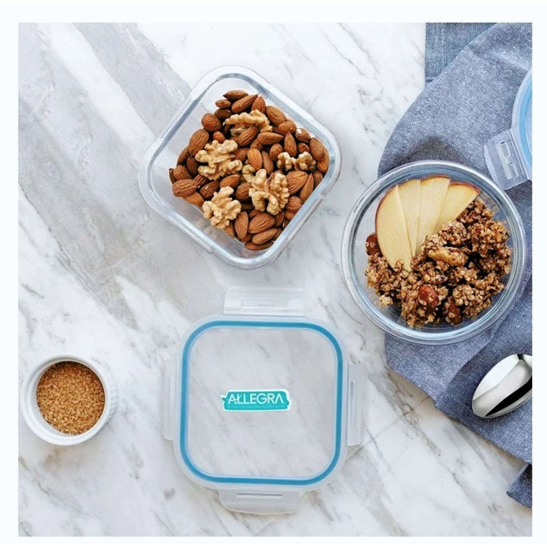 CONTENEDOR ALIMENTOS HERMETICO CUADRADO 380ML VIDRIO ALLEGRA - 2