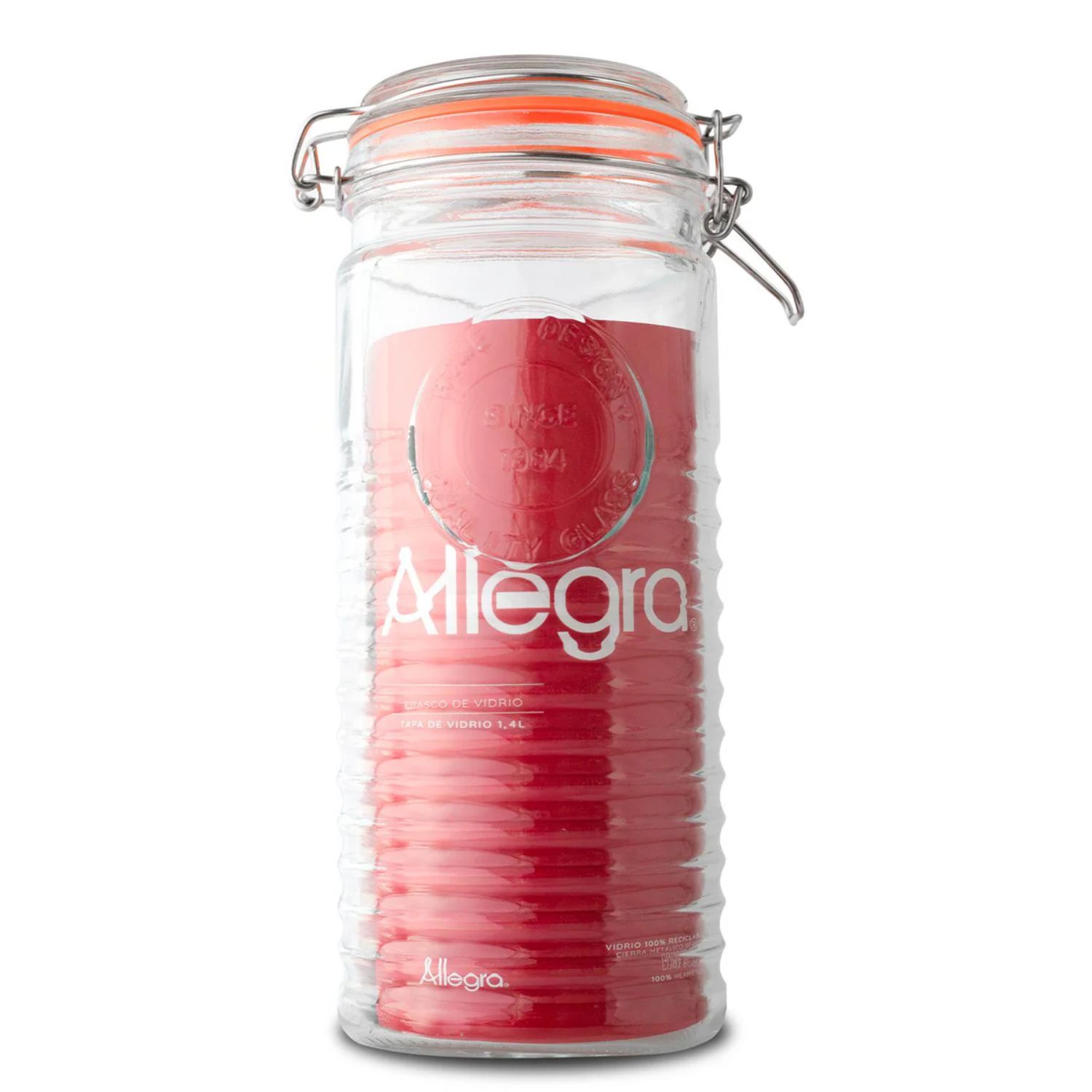FRASCO VIDRIO ALLEGRA TAPA CLIP 1400ML TRANSPARENTE CONTENEDOR - 1