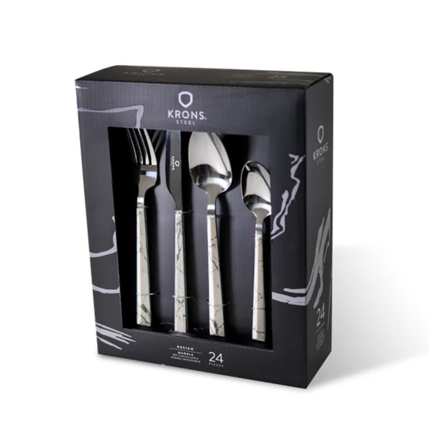 SET CUBIERTOS 24 PIEZAS ACERO INOXIDABLE MARBLE DISEÑO - 1