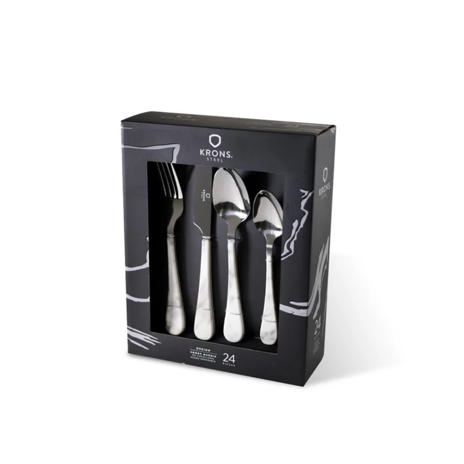 SET CUBIERTOS 24 PIEZAS KRONS SMOKE MARBLE MARMOL - 1