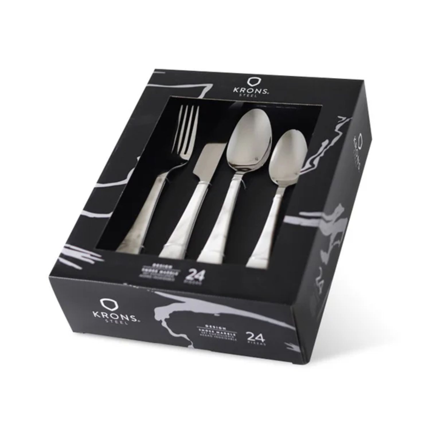 SET CUBIERTOS 24 PIEZAS KRONS SMOKE MARBLE MARMOL - 3