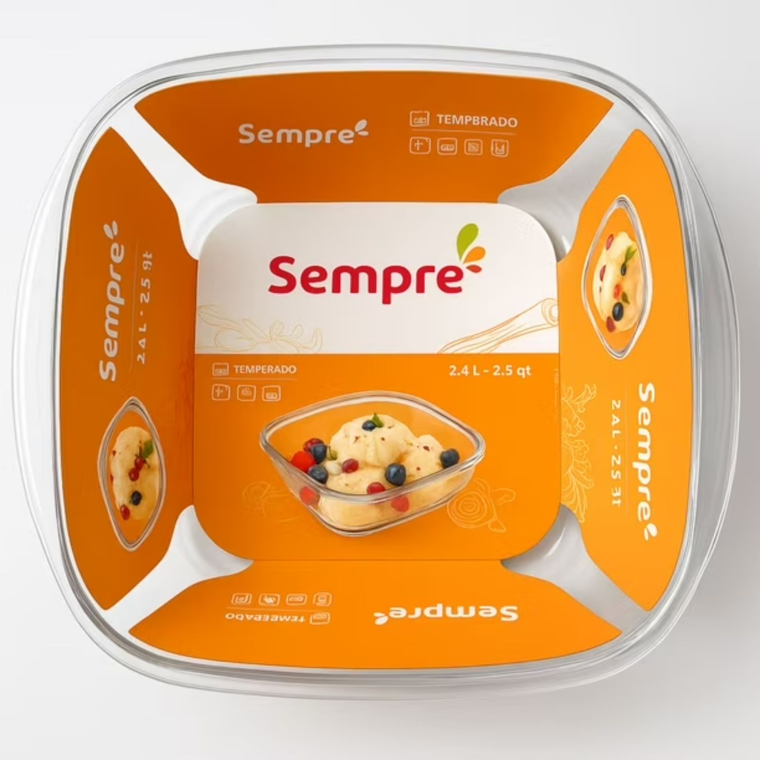 BANDEJA CUADRADA GRANDE VIDRIO TEMPLADO 2400ML SEMPRE - 2