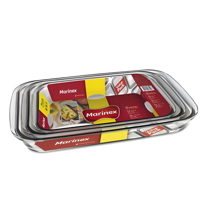 SET 3 ASADERAS RECTANGULARES MARCA MARINEX APTAS PARA HORNO - 1
