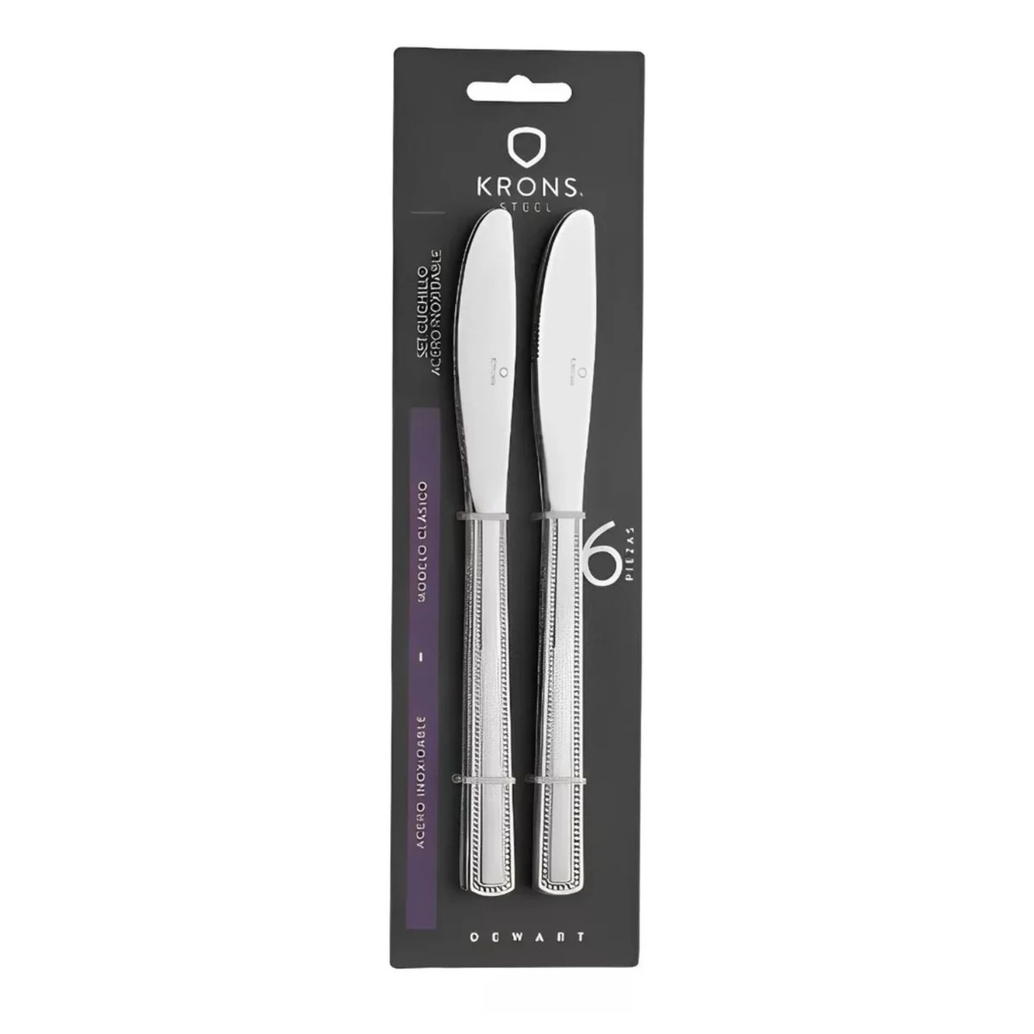 SET 6 CUCHILLOS MESA PERLADOS NEWCASTLE BLISTER PLATEADO KRONS - 1