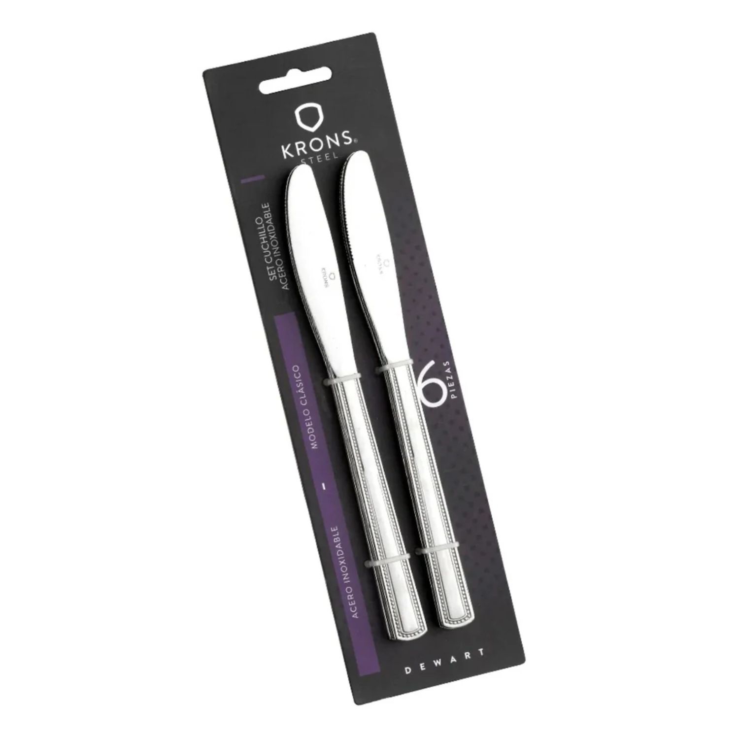 SET 6 CUCHILLOS MESA PERLADOS NEWCASTLE BLISTER PLATEADO KRONS - 2