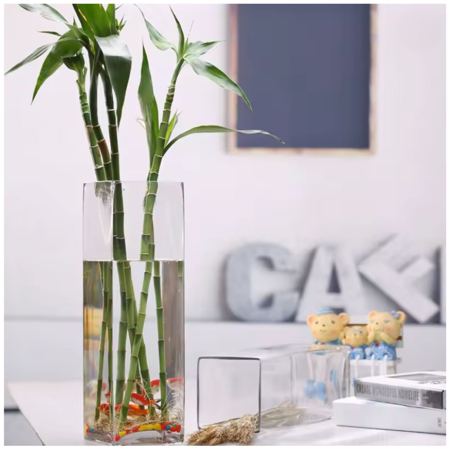 FLORERO QUADRO 25CM VIDRIO CUADRADO DECORATIVO ALLEGRA - 3