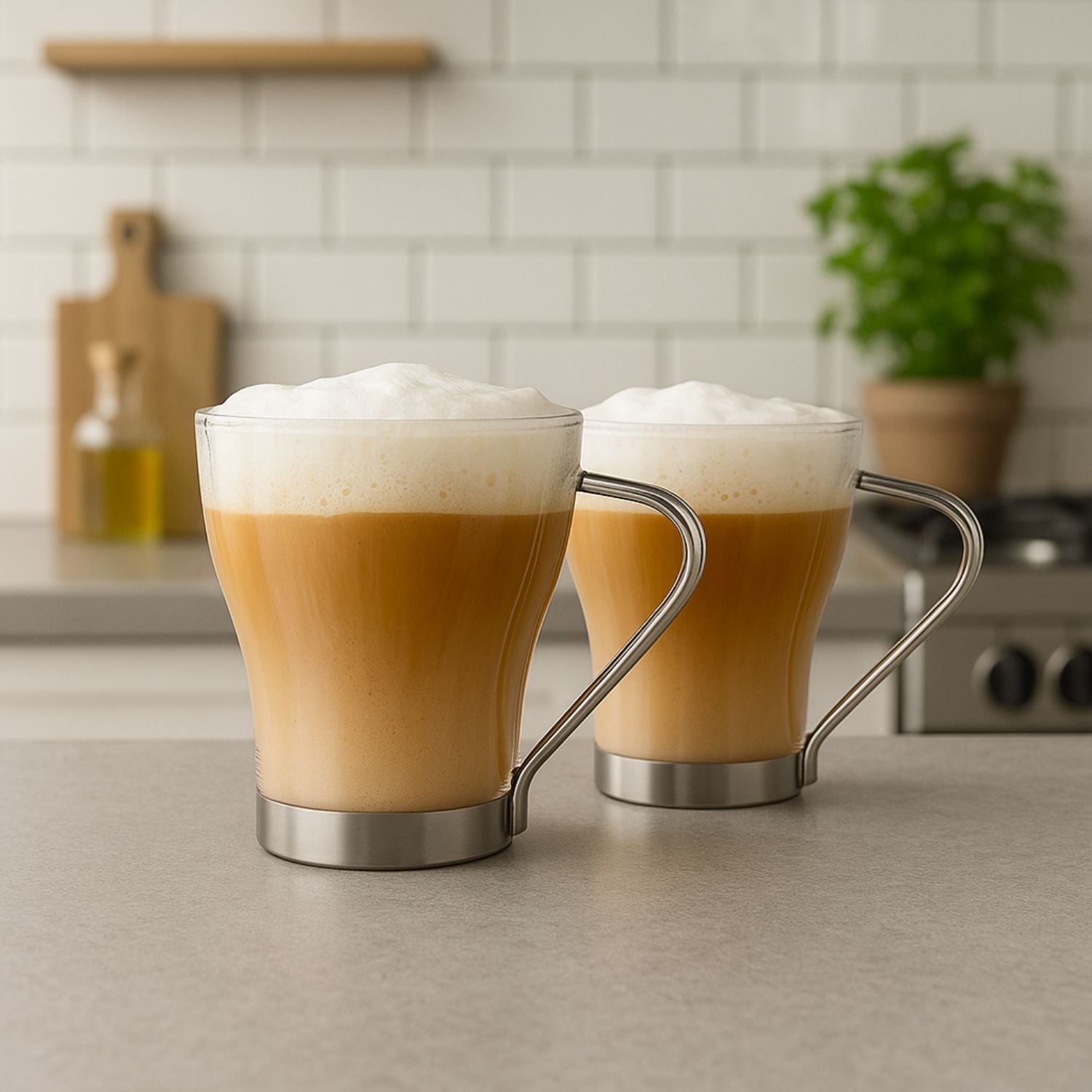 SET 6 PIEZAS TAZAS CAPUCCINO 100ML ASA METALICA TEMPLADA - 2