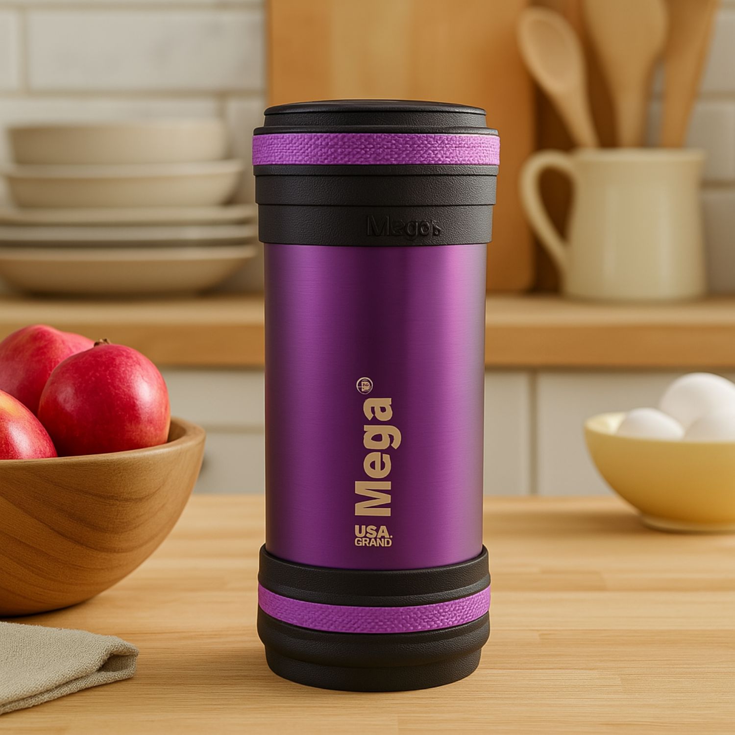 TERMO MEGA MAXX 600ML COMIDAS METALICO ACERO INOXIDABLE MORADO - 1