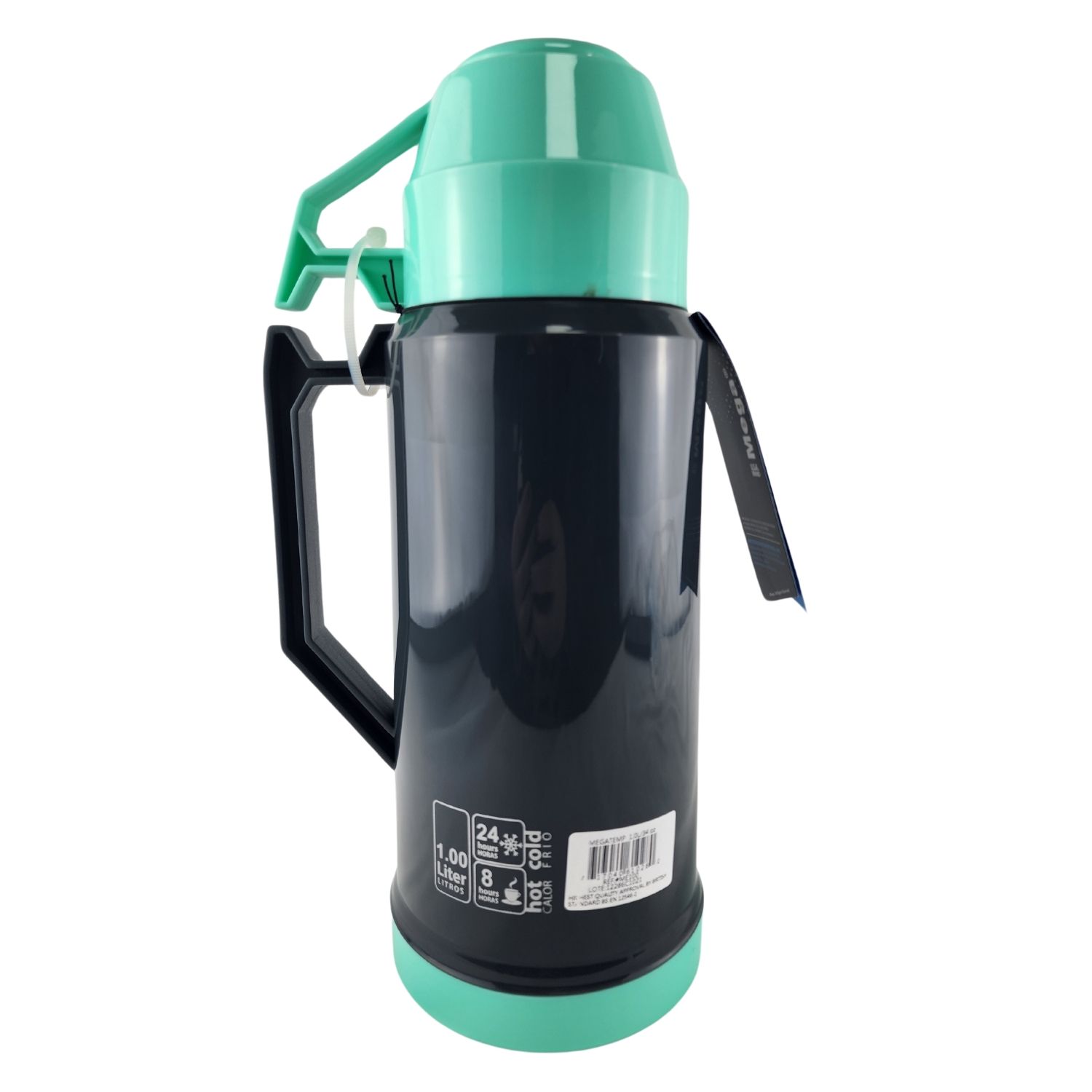 TERMO MEGA 1L NEW MEGATEMP BEBIDAS CALIENTES FRIAS CON TAZAS TURQUESA - 3