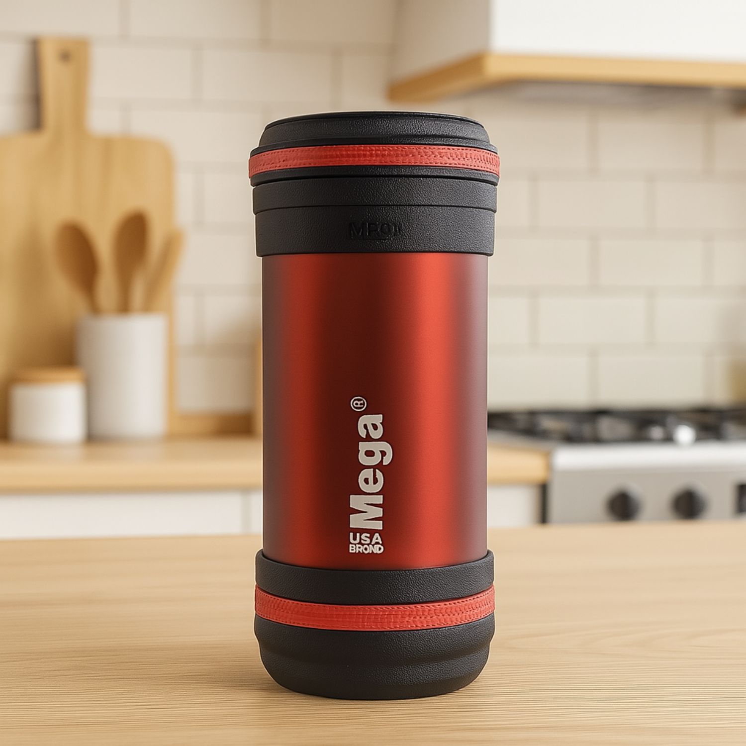 TERMO MEGA MAXX 600ML COMIDAS METALICO ACERO INOXIDABLE EN COLOR ROJO - 1