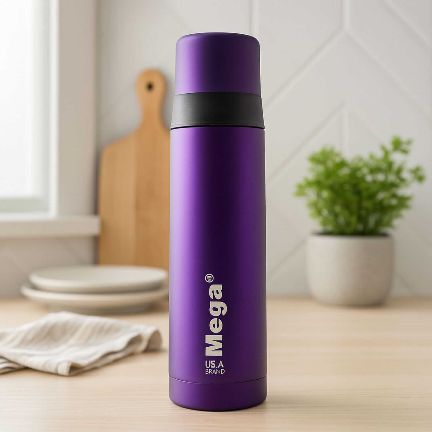 TERMO MEGA SLIM IV 470ML ACERO INOXIDABLE METALICO TE EN COLOR CAFE MORADO - 1