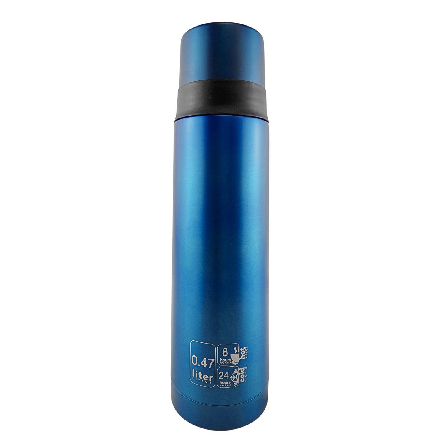 TERMO MEGA SLIM IV 470ML ACERO INOXIDABLE METALICO TE EN COLOR CAFE AZUL - 3