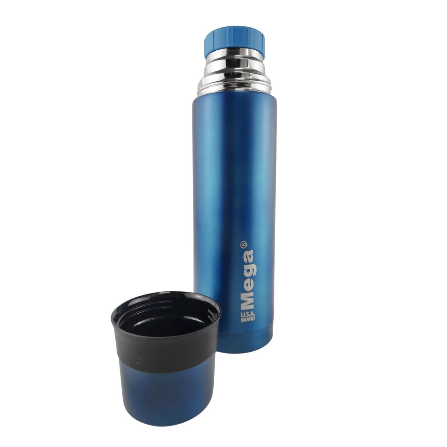 TERMO MEGA SLIM IV 470ML ACERO INOXIDABLE METALICO TE EN COLOR CAFE AZUL - 4