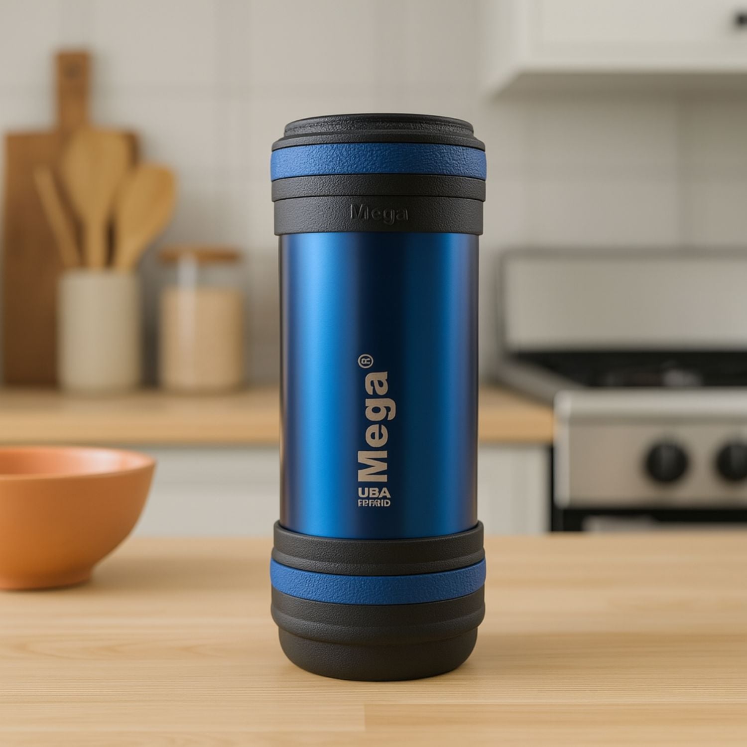 TERMO MEGA MAXX 600ML COMIDAS METALICO ACERO INOXIDABLE AZUL - 1