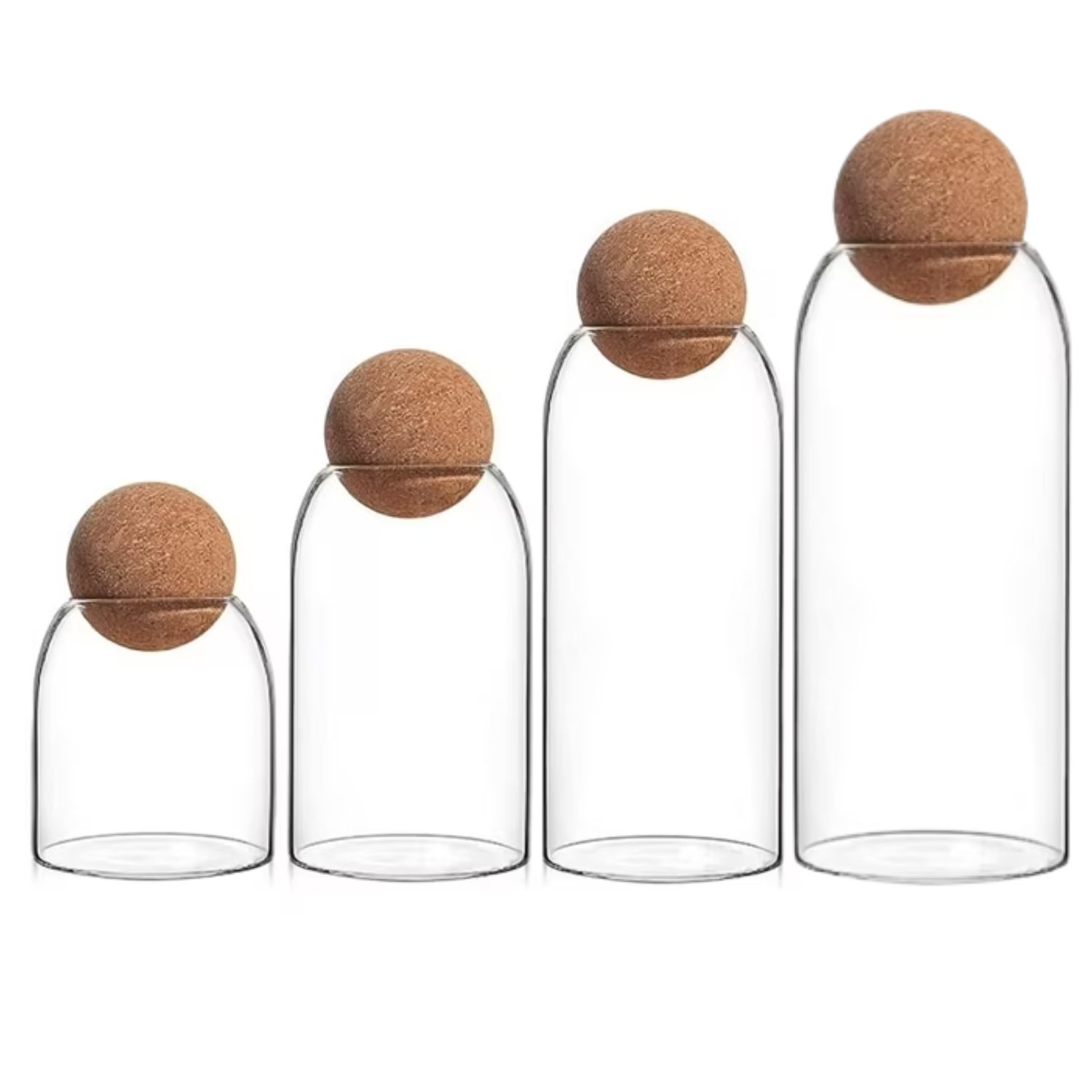 SET 4 BOTELLAS FRASCOS CONTENEDOR VIDRIO CON TAPA CORCHO - 1