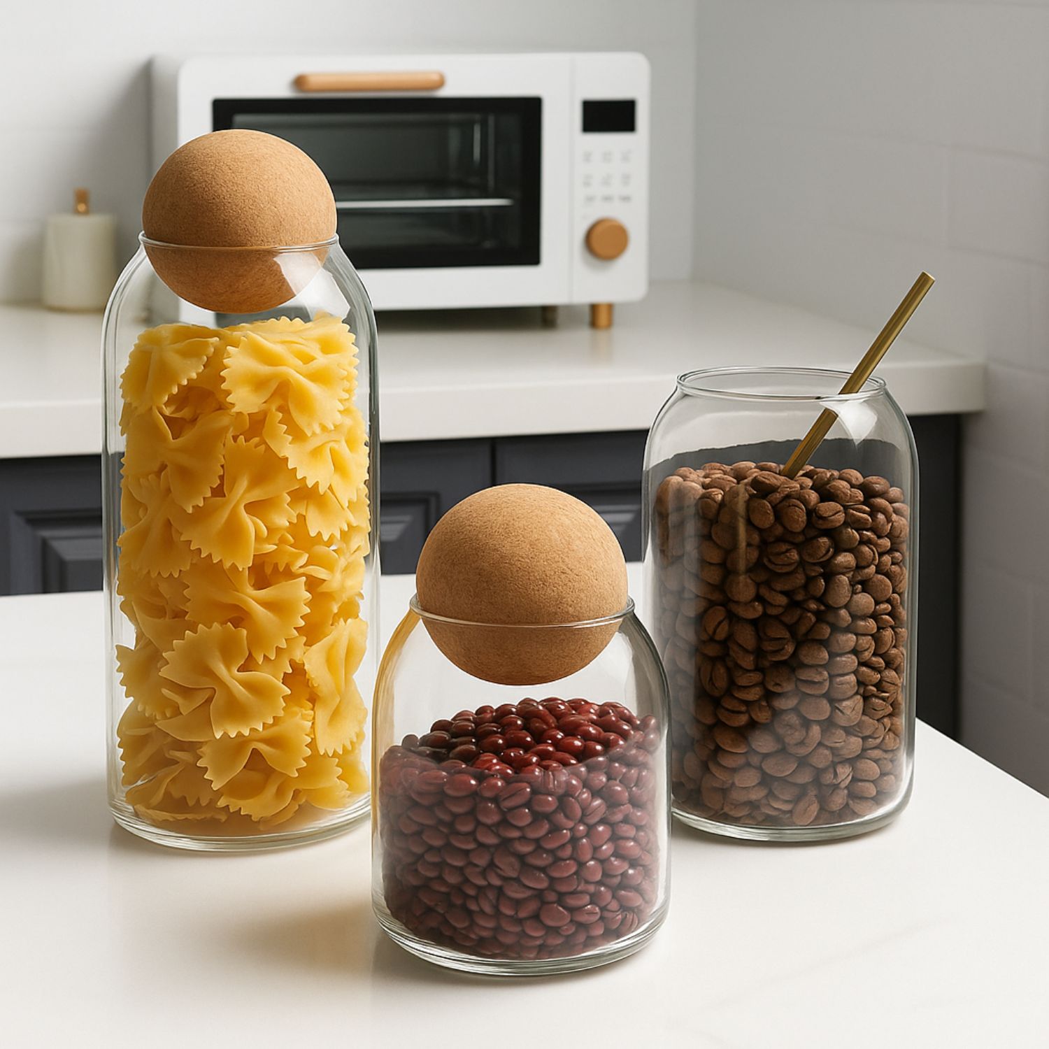 SET 4 BOTELLAS FRASCOS CONTENEDOR VIDRIO CON TAPA CORCHO - 3