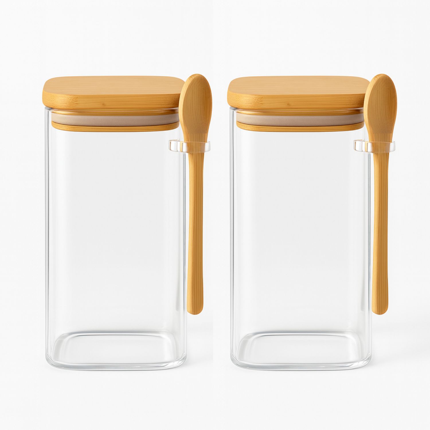 SET 2 FRASCOS CONTENEDORES 900ML VIDRIO 15CM CUADRADO CUCHARA - 2