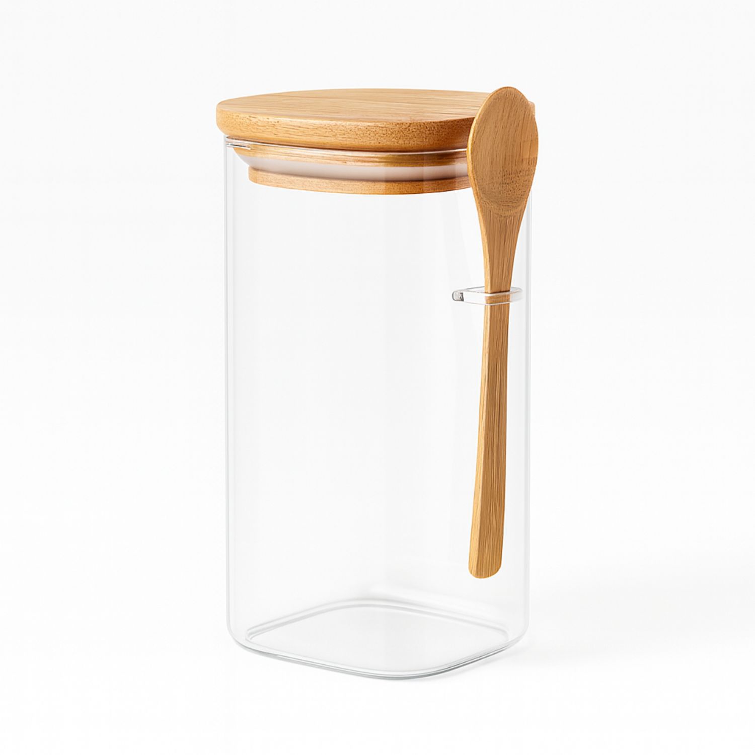 SET 2 FRASCOS CONTENEDORES 900ML VIDRIO 15CM CUADRADO CUCHARA - 3