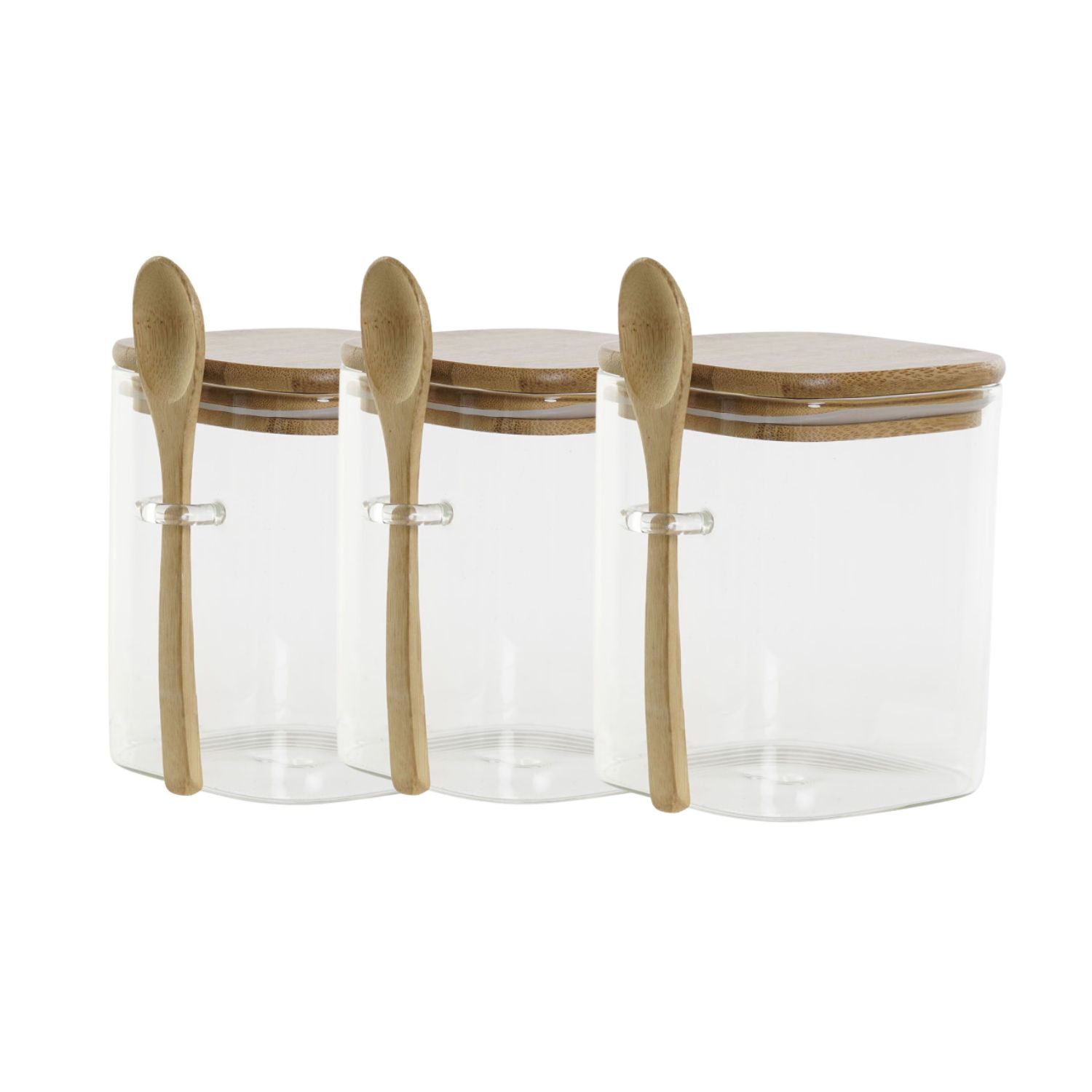 SET 3 FRASCOS CONTENEDORES 570ML 10CM CUADRADO CUCHARA BAMBÚ - 1