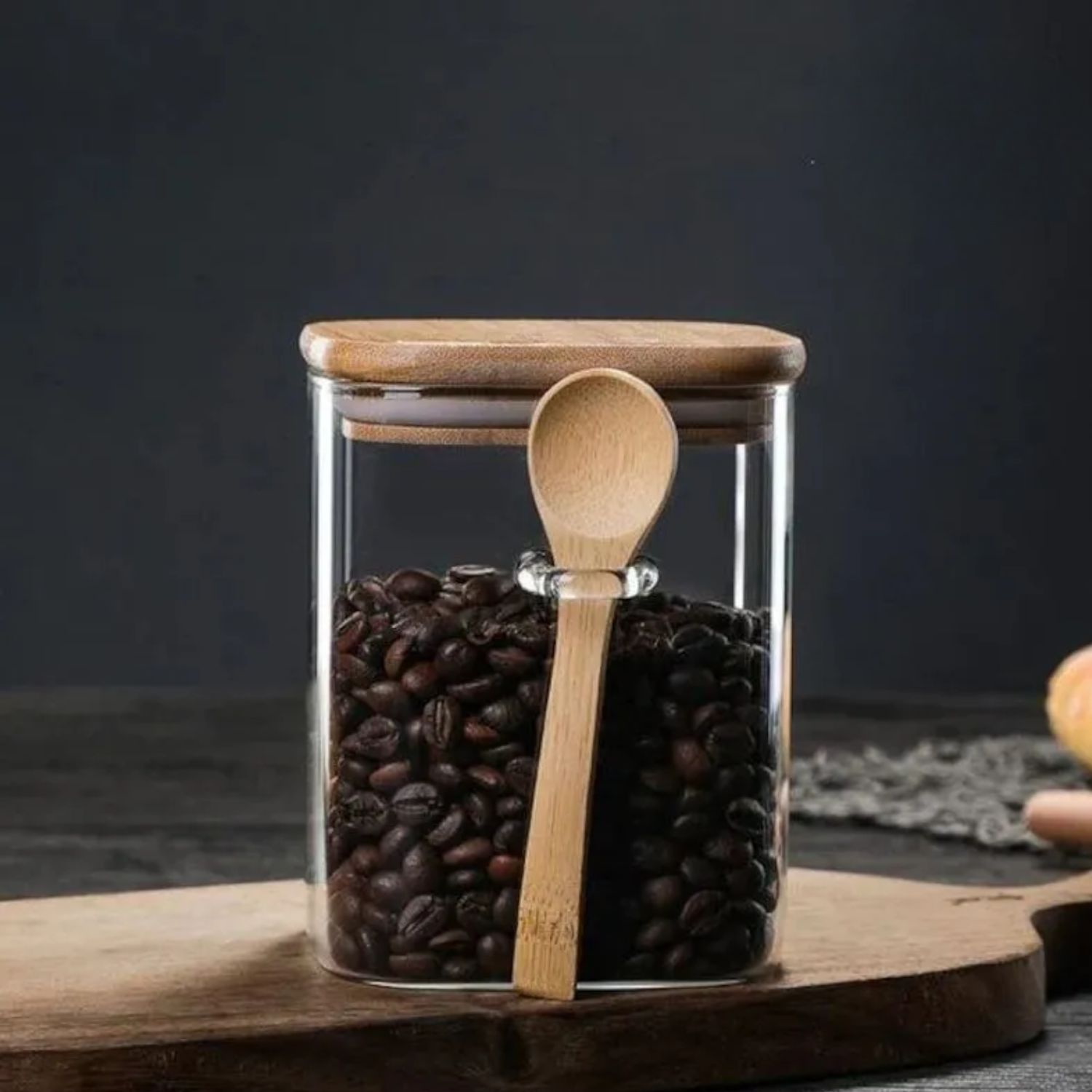 SET 3 FRASCOS CONTENEDORES 570ML 10CM CUADRADO CUCHARA BAMBÚ - 4