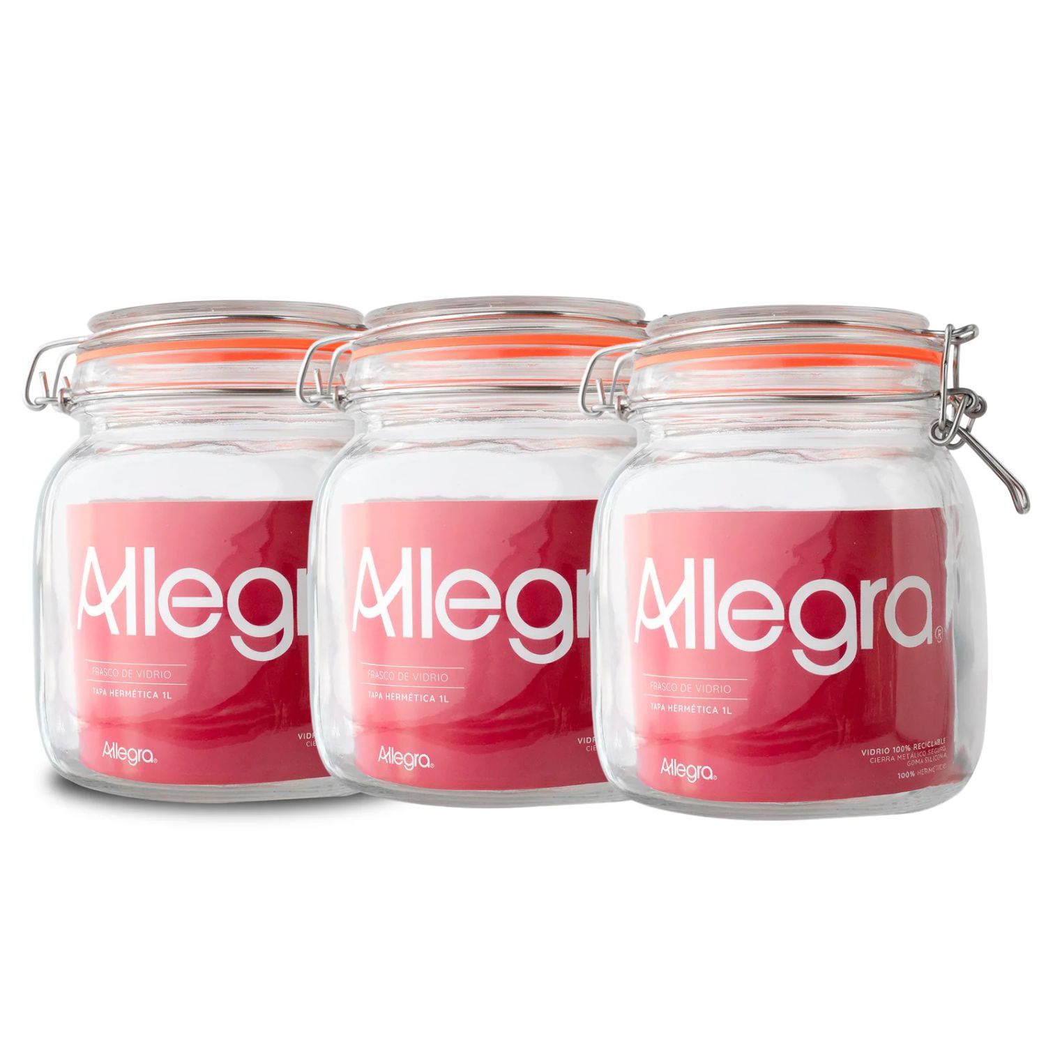 SET 3 FRASCOS VIDRIO CON TAPA HERMETICA DE 1000ML ALLEGRA - 1