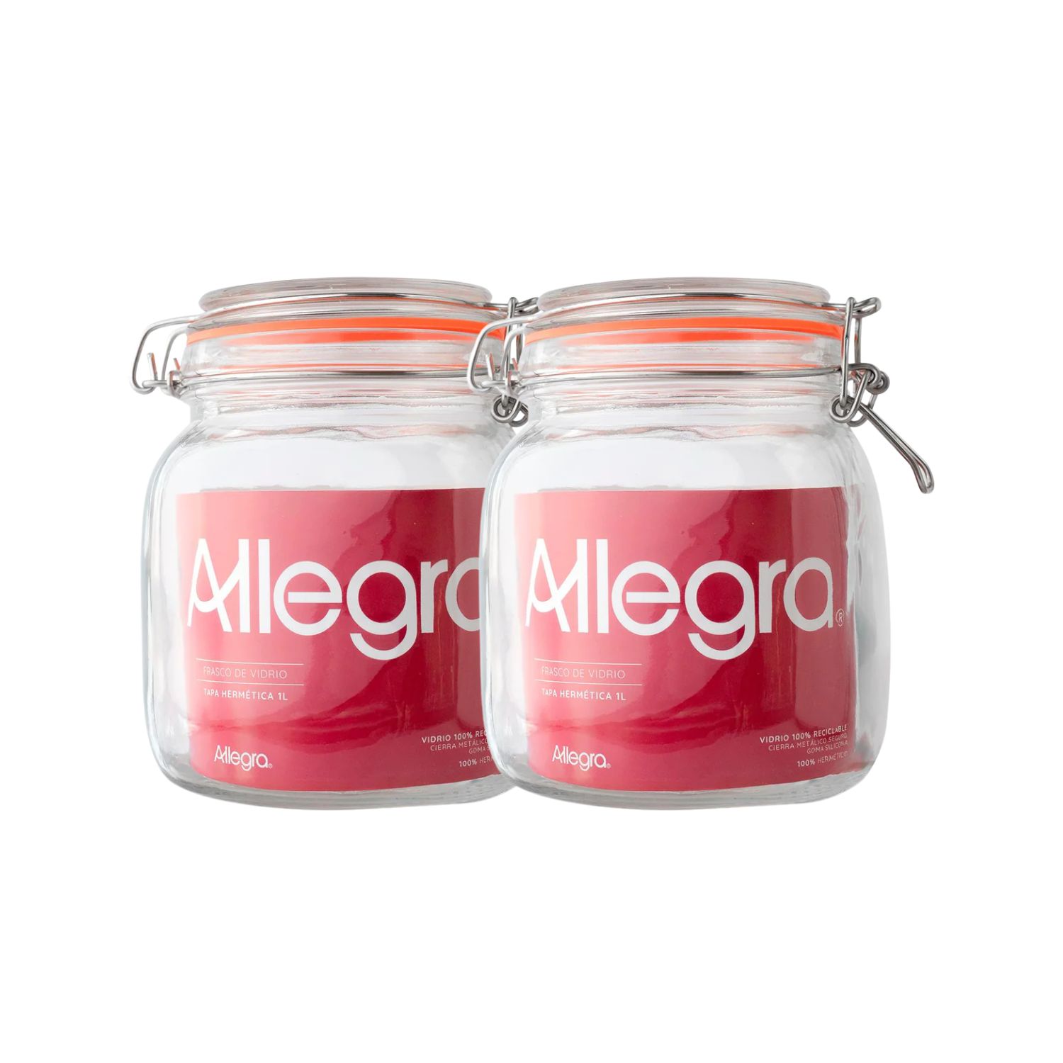 SET 2 FRASCOS VIDRIO CON TAPA HERMETICA DE 1000ML ALLEGRA - 1