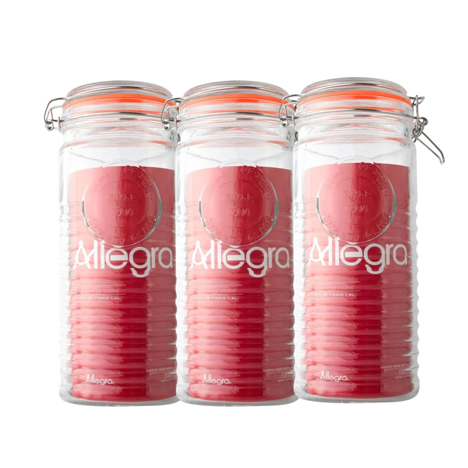 SET 3 FRASCOS VIDRIO HERMÉTICO CON TAPA CLIP 1400ML ALLEGRA - 1