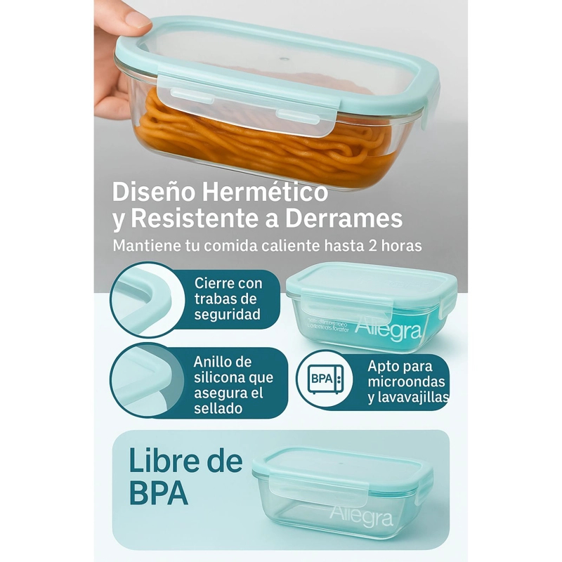 SET 6 CONTENEDORES HERMETICO RECTANGULAR 420ML ALLEGRA - 3