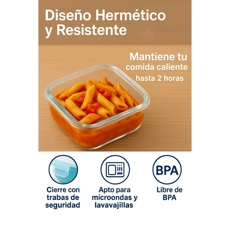 SET 6 CONTENEDORES HERMETICO VIDRIO CUADRADO 380ML ALLEGRA - 3