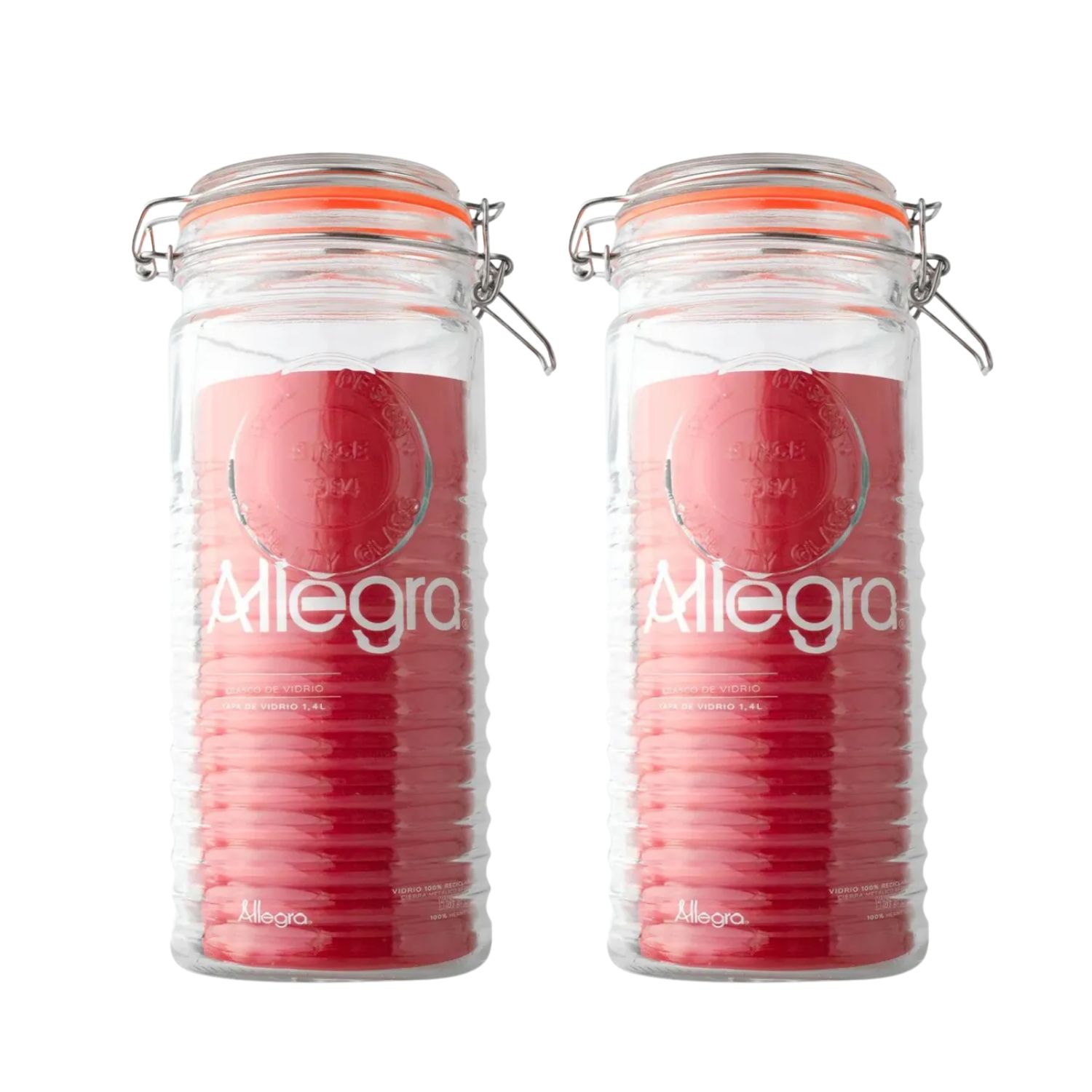 SET 2 FRASCOS VIDRIO HERMÉTICO CON TAPA CLIP 1400ML ALLEGRA - 1
