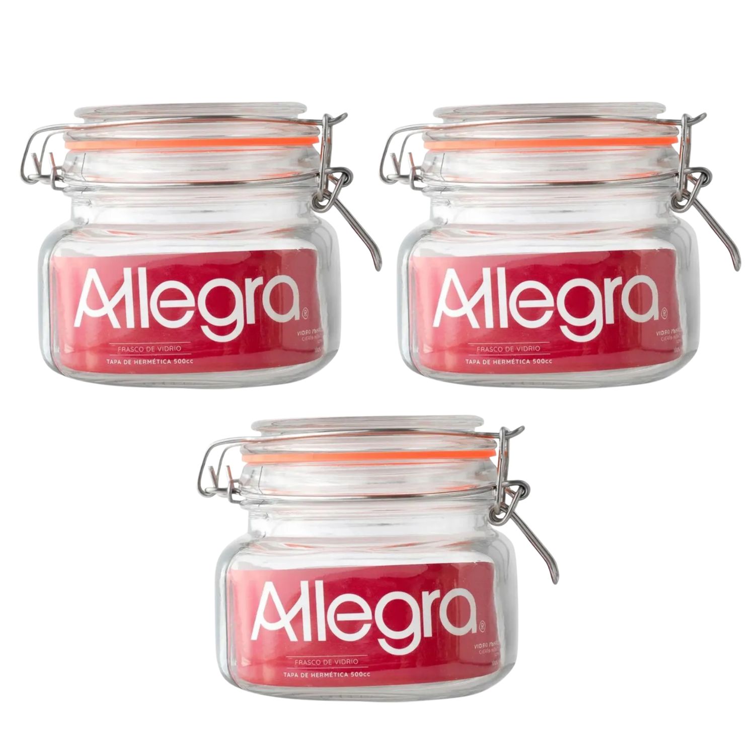 SET 3 FRASCOS VIDRIO CON TAPA HERMETICA DE 500ML ALLEGRA - 1
