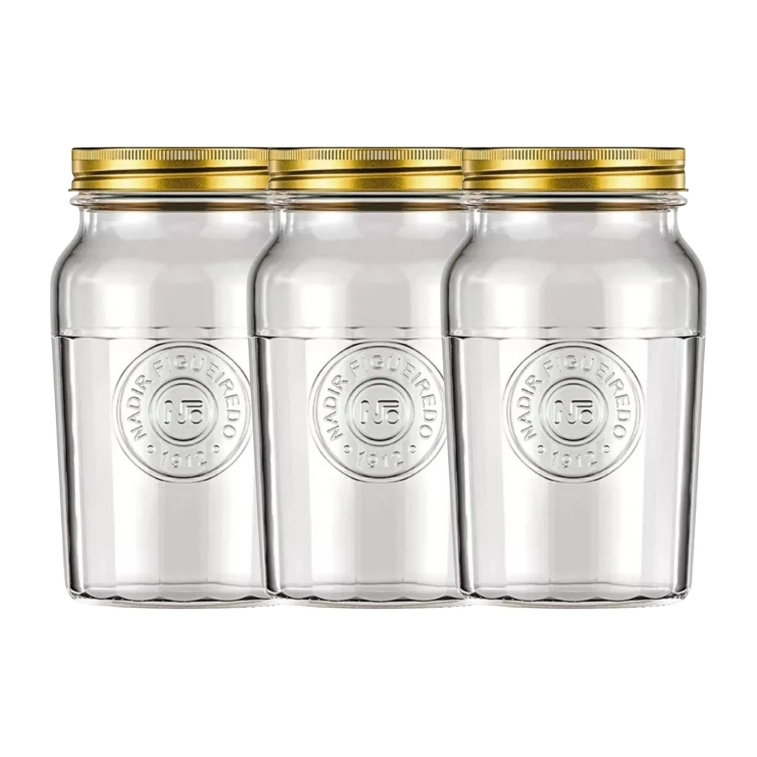 SET 3 FRASCOS AMERICANO VINTAGE VIDRIO 1000ML TAPA DORADA - 1