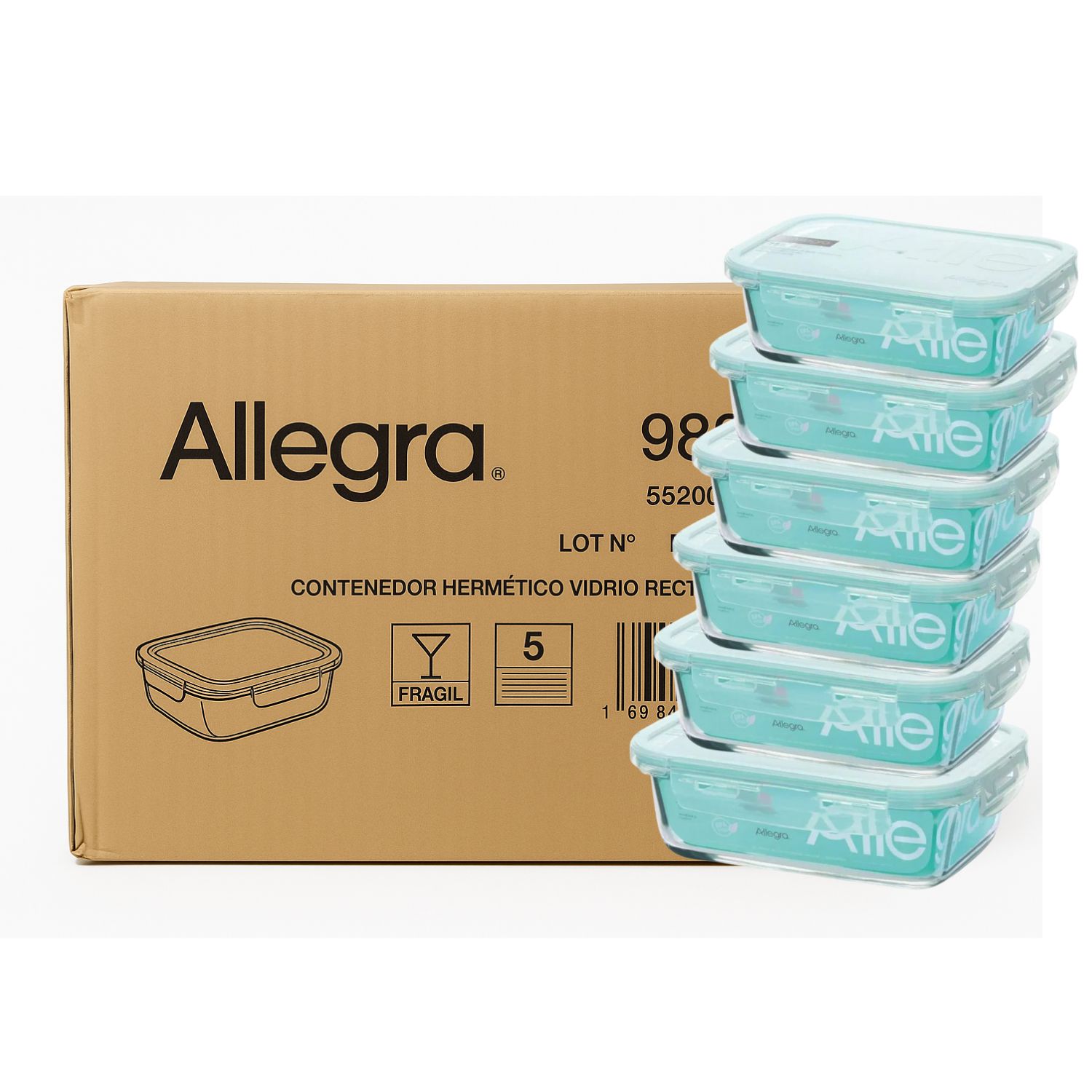 SET 48 CONTENEDORES HERMETICO RECTANGULAR 420ML ALLEGRA - 1