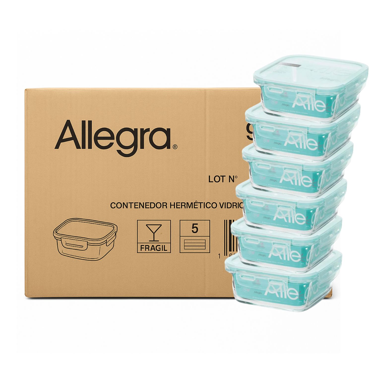 SET 48 CONTENEDORES HERMETICO VIDRIO CUADRADO 380ML ALLEGRA - 1
