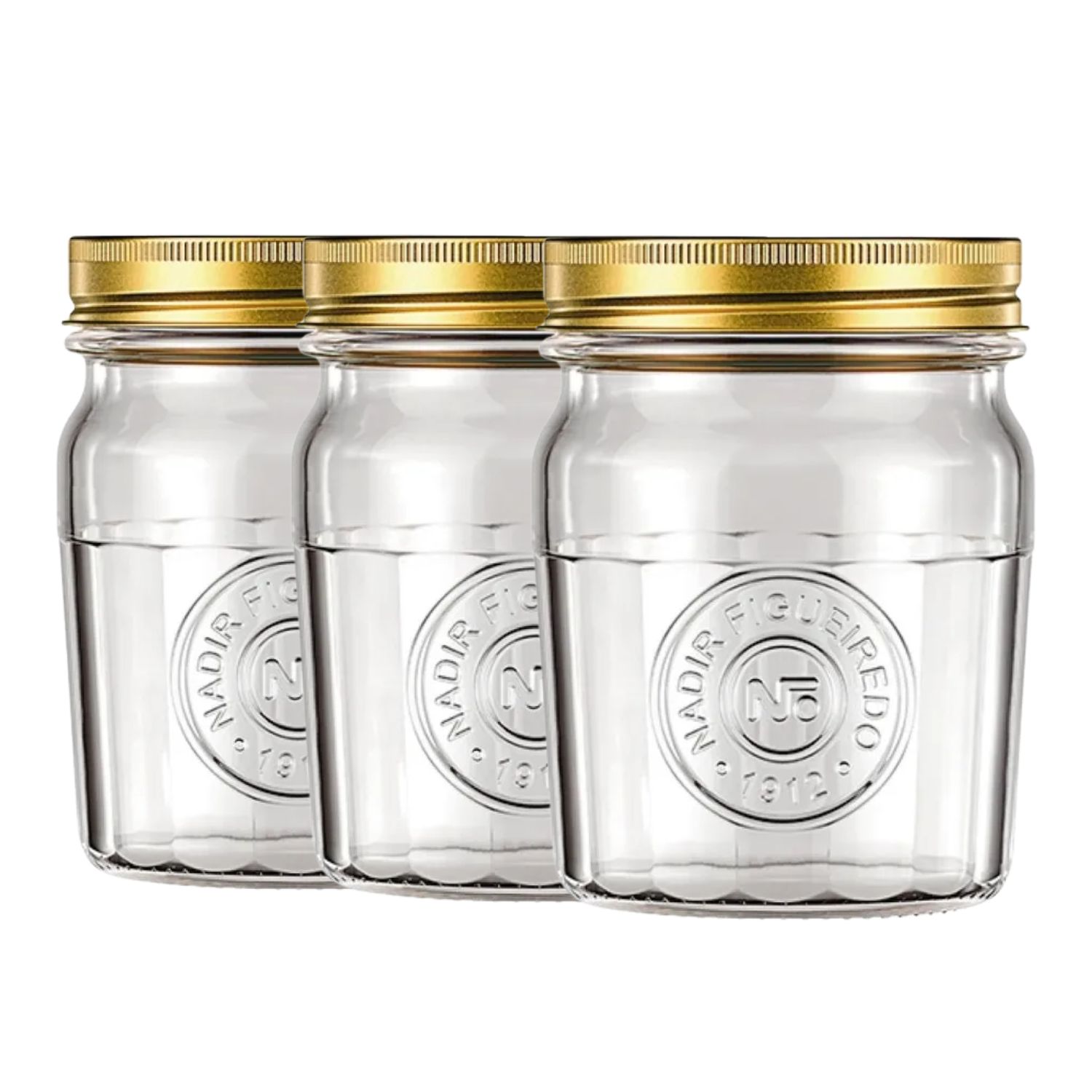 SET 3 FRASCOS AMERICANO VINTAGE VIDRIO 500ML TAPA DORADA - 1