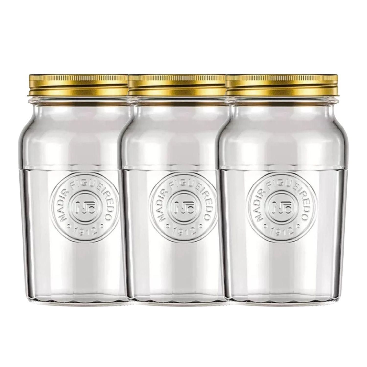 SET 3 FRASCOS AMERICANO VINTAGE VIDRIO 1500ML TAPA DORADA - 1