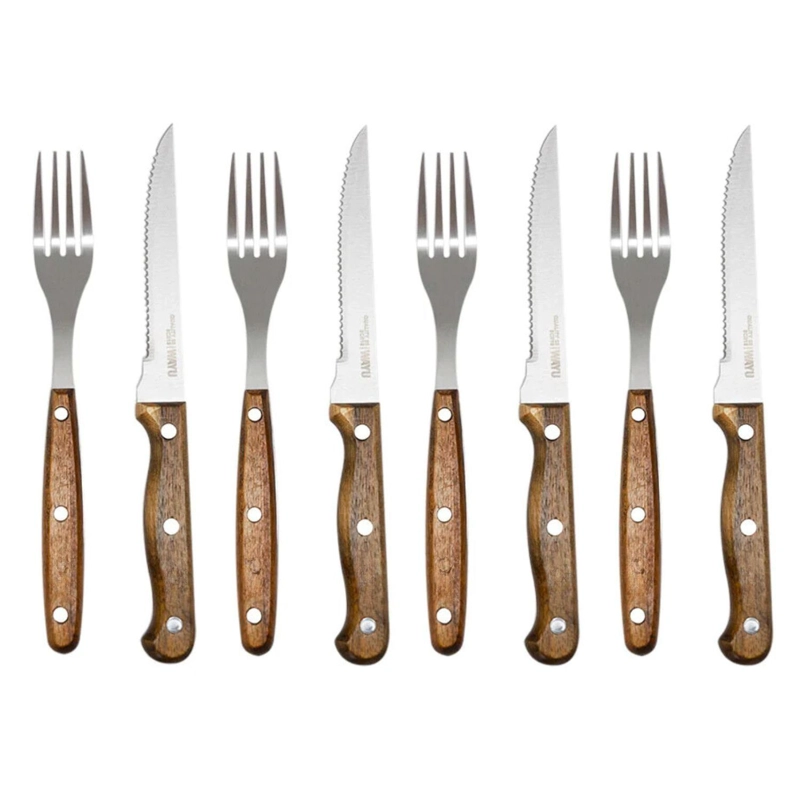 SET CUCHILLOS TENEDORES WAYU PRM 8 PIEZAS ACERO INOXIDABLE - 1