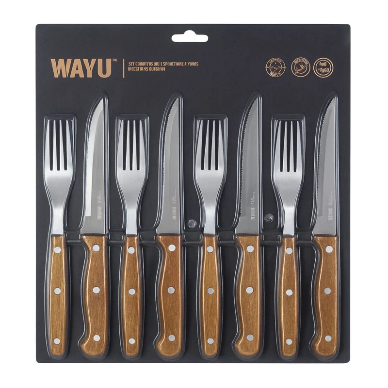 SET CUCHILLOS TENEDORES WAYU PRM 8 PIEZAS ACERO INOXIDABLE - 2