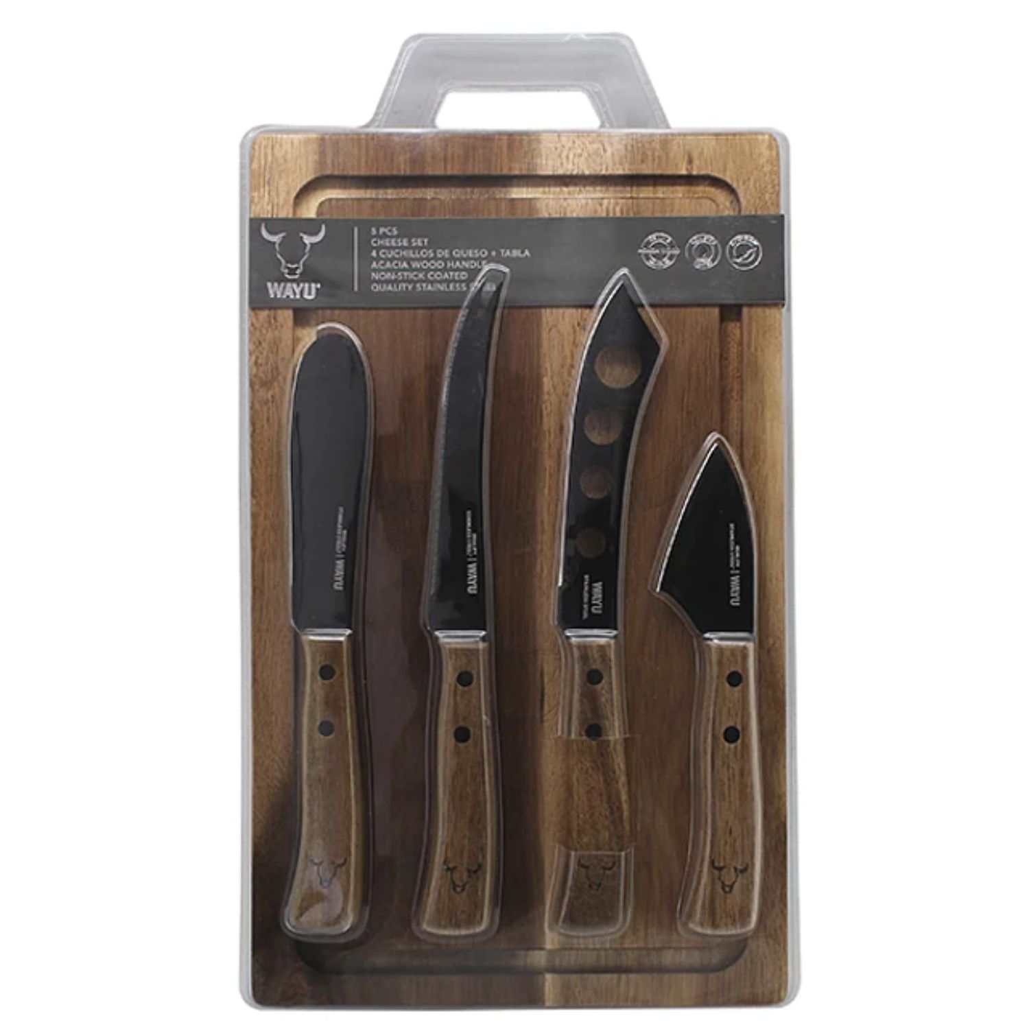 SET APERITIVO TABLA 4 CUCHILLOS DE QUESO UTENSILIOS COCINA WAYU - 1