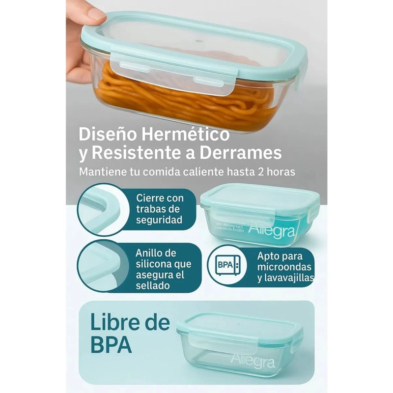 SET 10 CONTENEDORES HERMETICOS ALIMENTOS DE VIDRIO ALLEGRA - 3