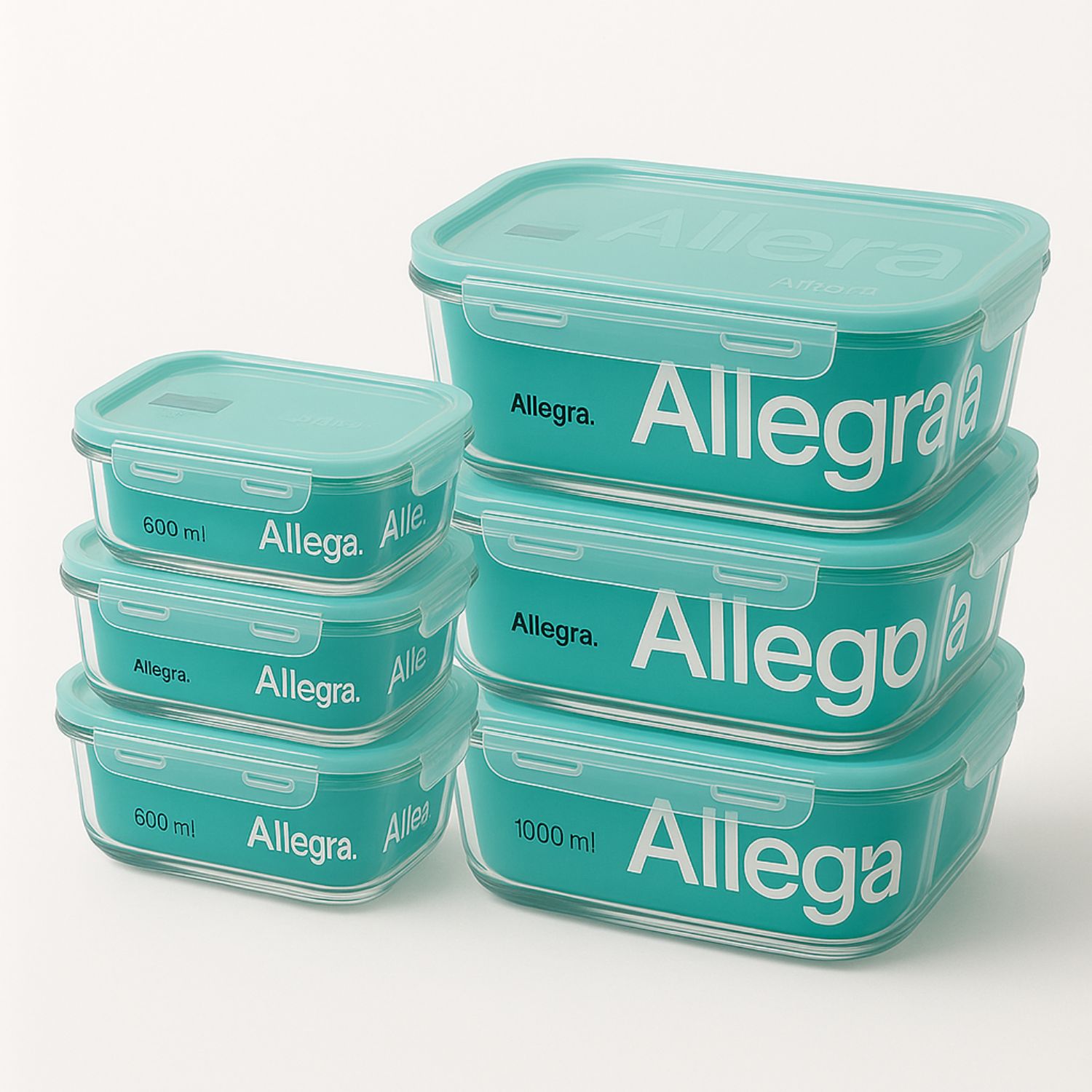 PACK 6 CONTENEDORES HERMETICOS VIDRIO RECTANGULAR ALLEGRA - 1