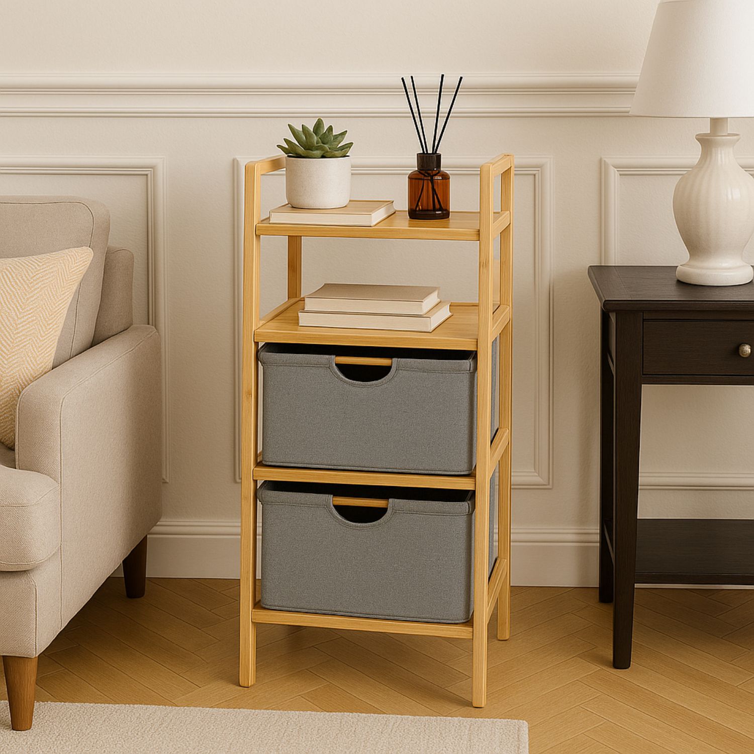 ESTANTE ORGANIZADOR MUEBLE ALMACENAMIENTO CON CESTAS GRIS - 3