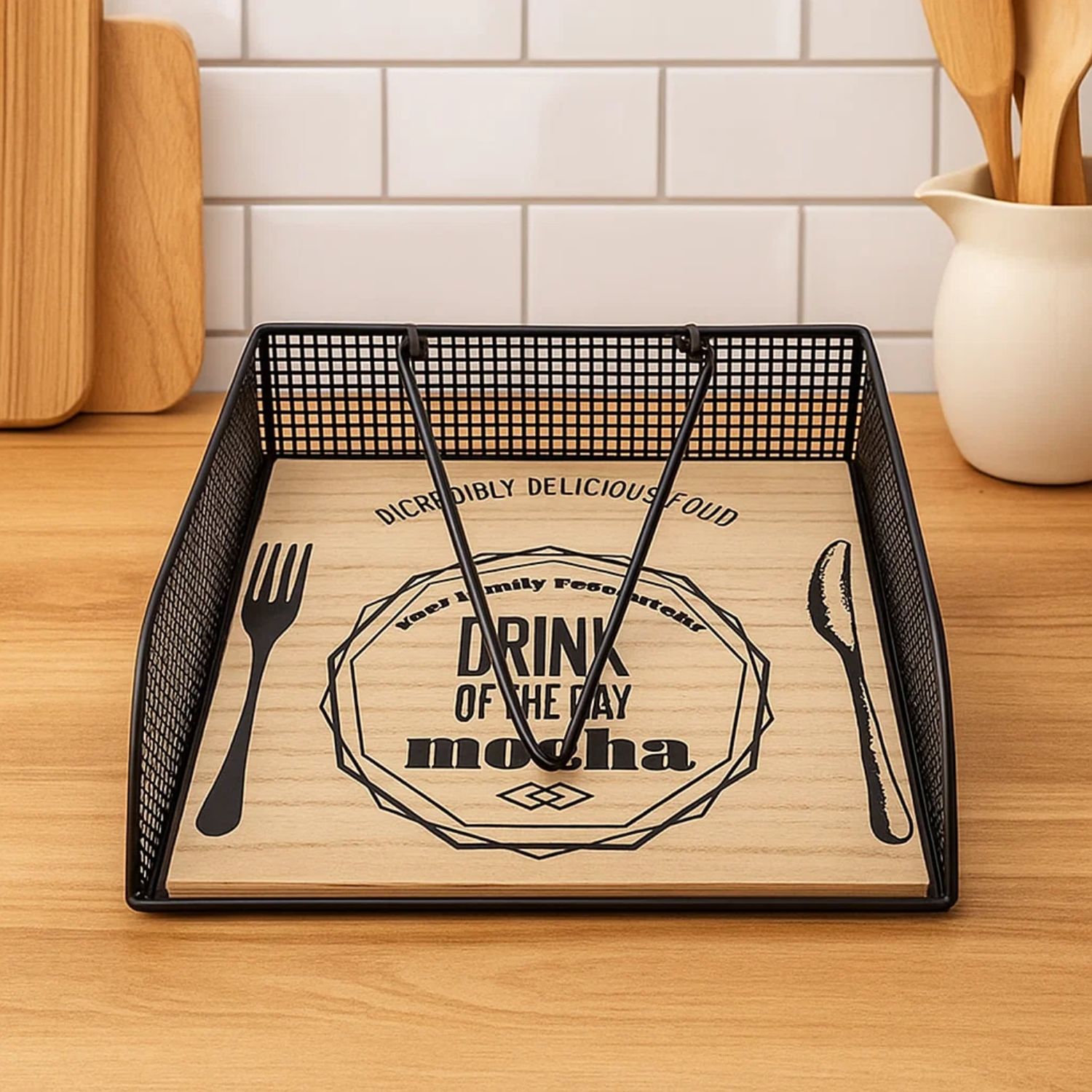 SERVILLETERO PORTA SERVILLETAS DE MADERA ESTILO VINTAGE - 5