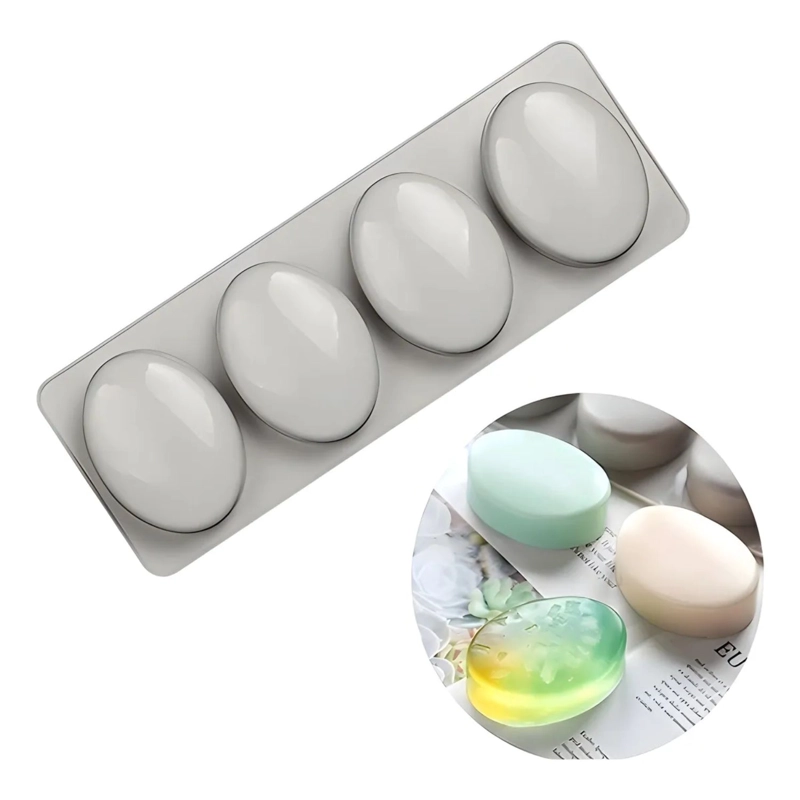 MOLDES SILICONA JABON OVALADO COLOR GRIS 4 CAVIDADES - 1